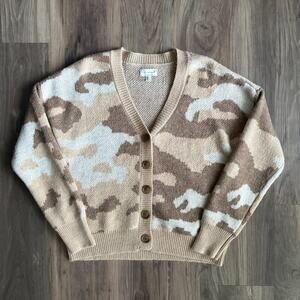 Lucky Brand Cardigan Sweater Women's Size M Wool Blend Earth Tone Camo
